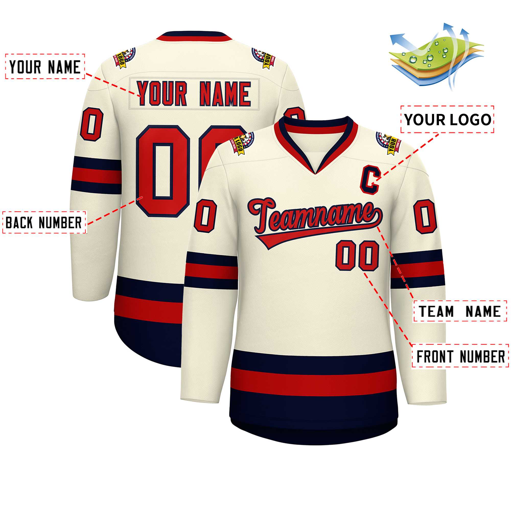 Custom Khaki Red-Navy Classic Style Hockey Jersey