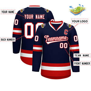 Custom Navy White-Red Classic Style Hockey Jersey