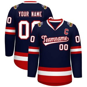 Custom Navy White-Red Classic Style Hockey Jersey