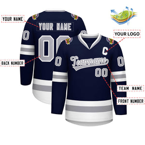 Custom Navy Gray-White Classic Style Hockey Jersey