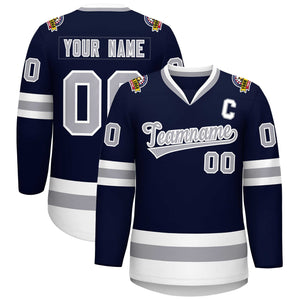 Custom Navy Gray-White Classic Style Hockey Jersey