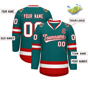 Custom Teal White-Red Classic Style Hockey Jersey