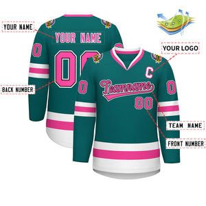 Custom Teal Pink Black-White Classic Style Hockey Jersey