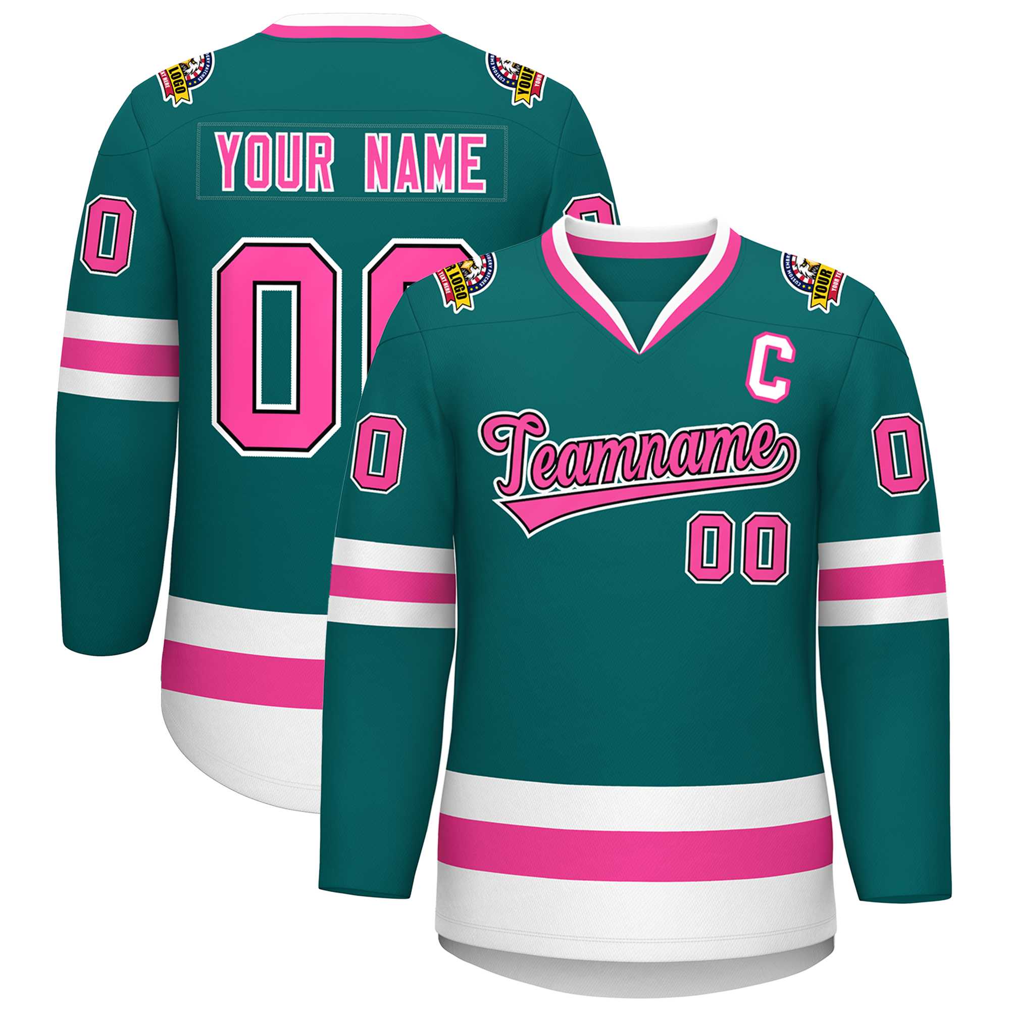 Custom Teal Pink Black-White Classic Style Hockey Jersey