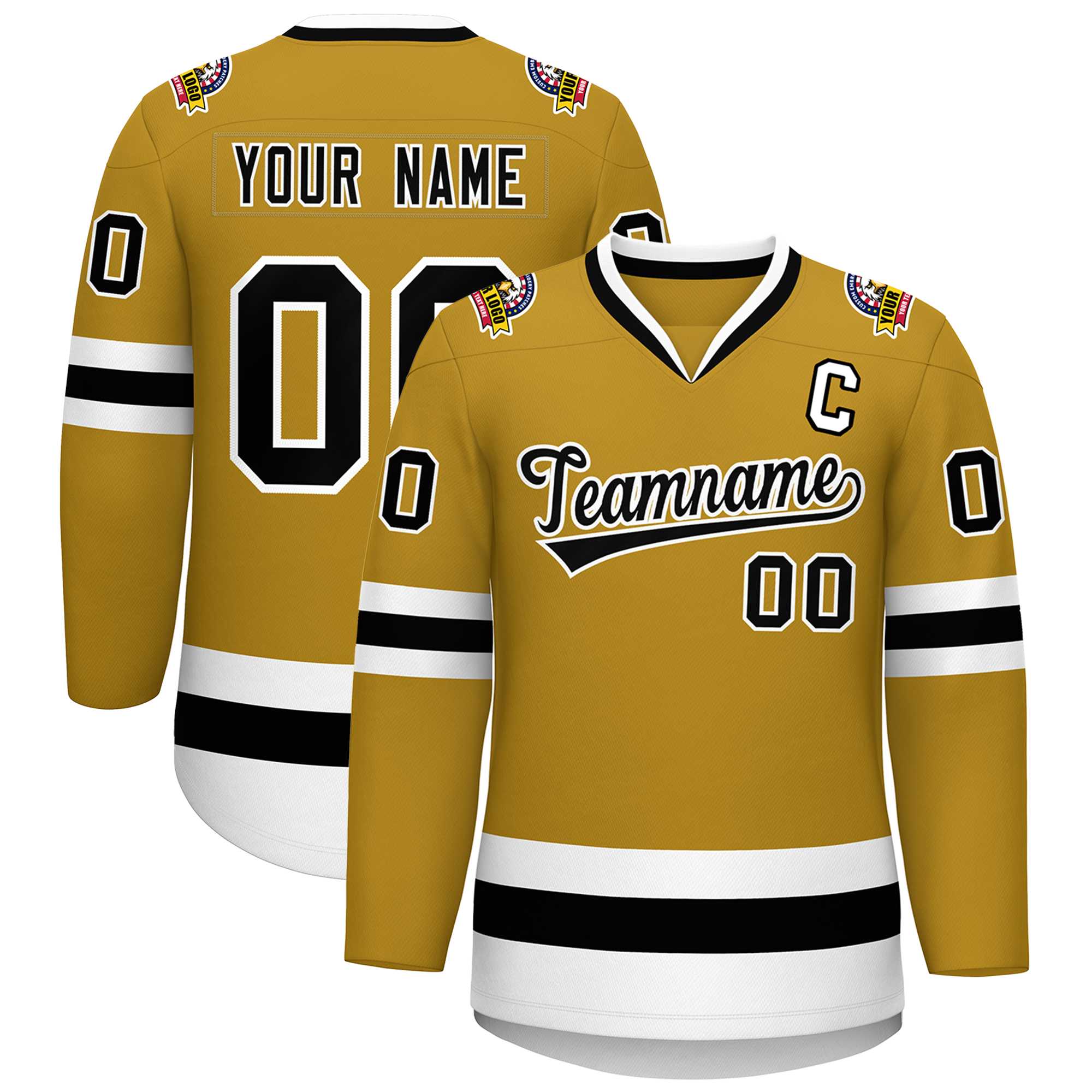 Maillot de hockey de style classique personnalisé Old Gold noir-blanc