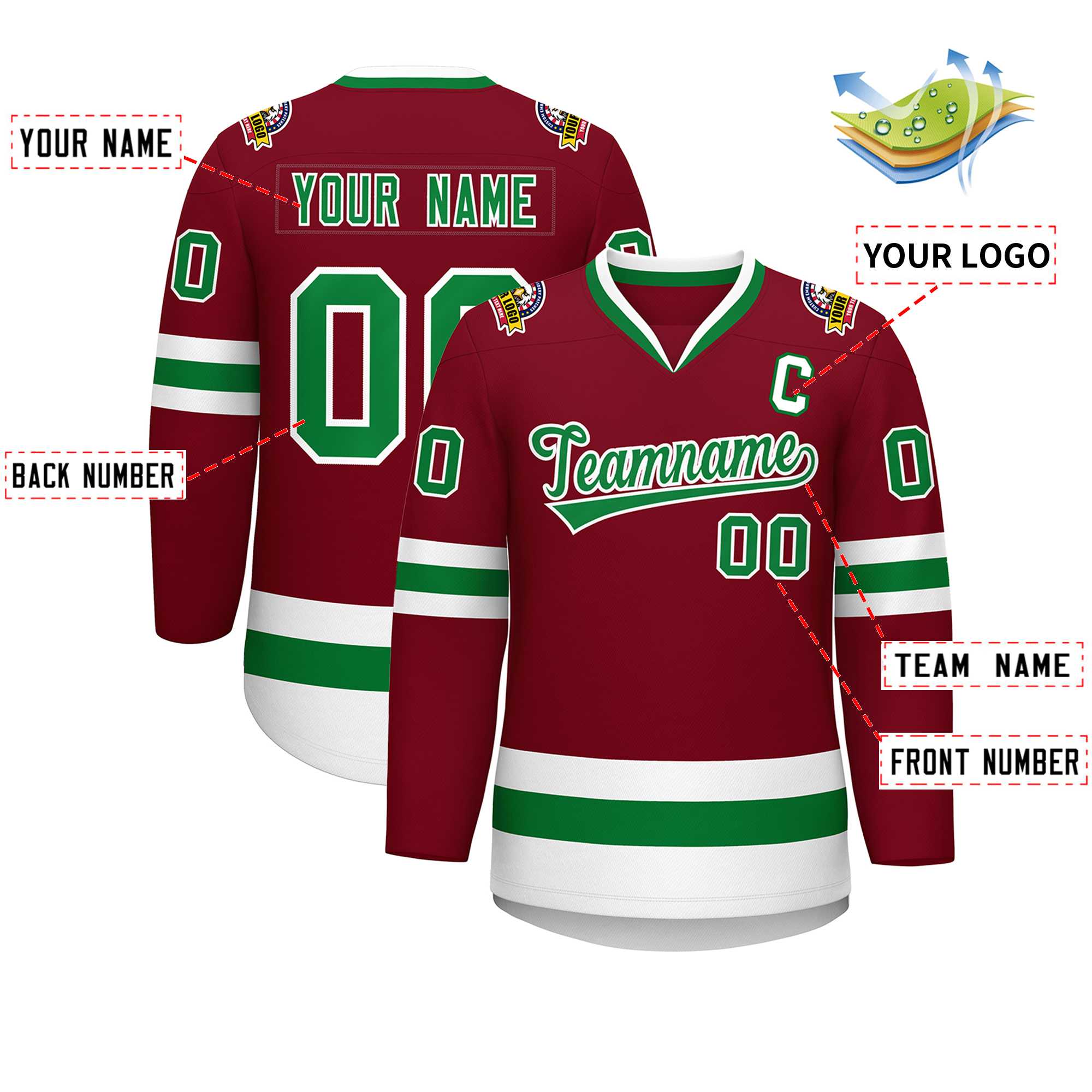 Custom Crimson Kelly Green-White Classic Style Hockey Jersey