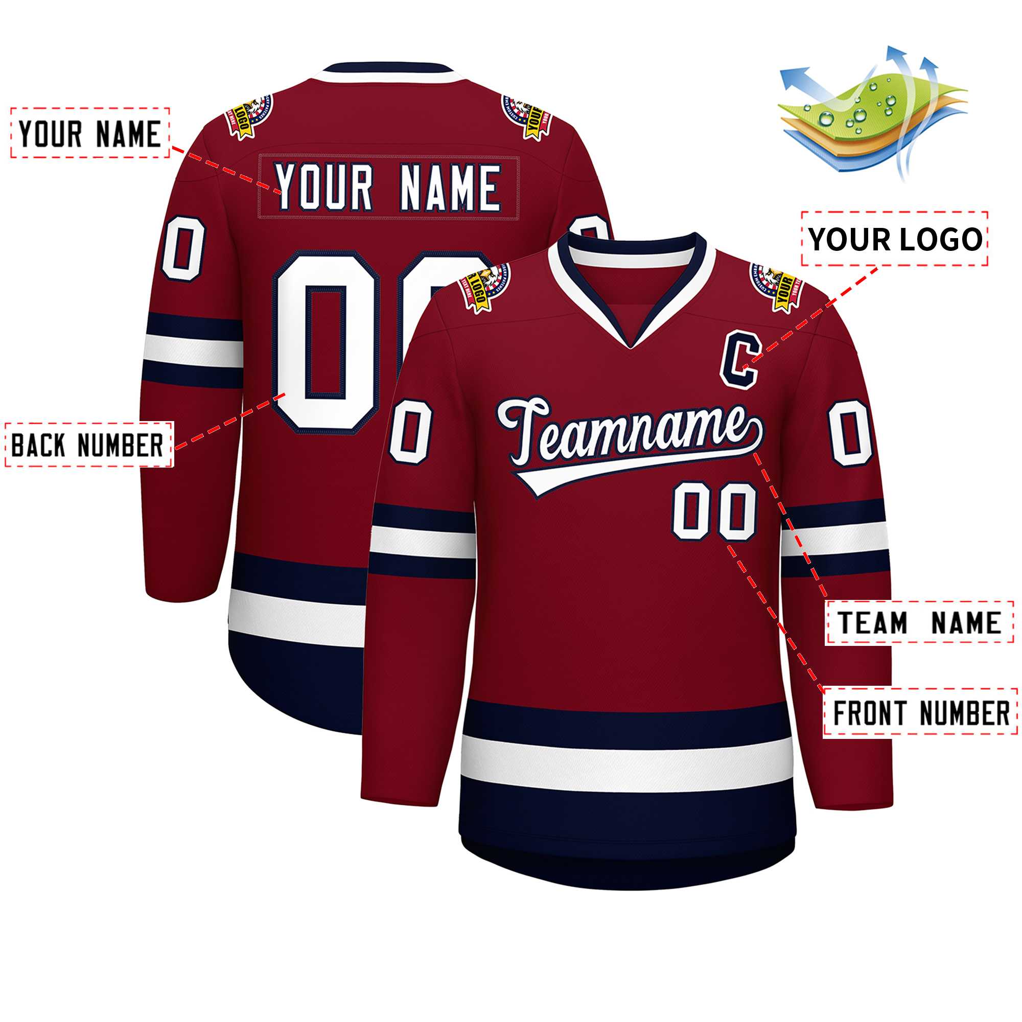 Custom Crimson White-Navy Classic Style Hockey Jersey