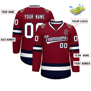 Custom Crimson White-Navy Classic Style Hockey Jersey