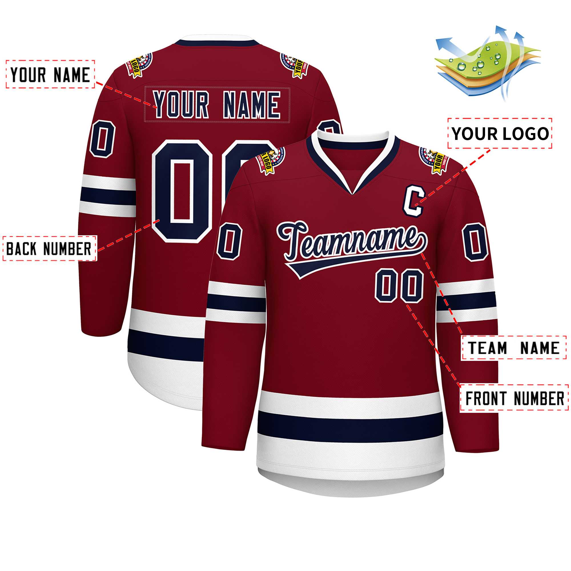 Custom Crimson Navy-White Classic Style Hockey Jersey