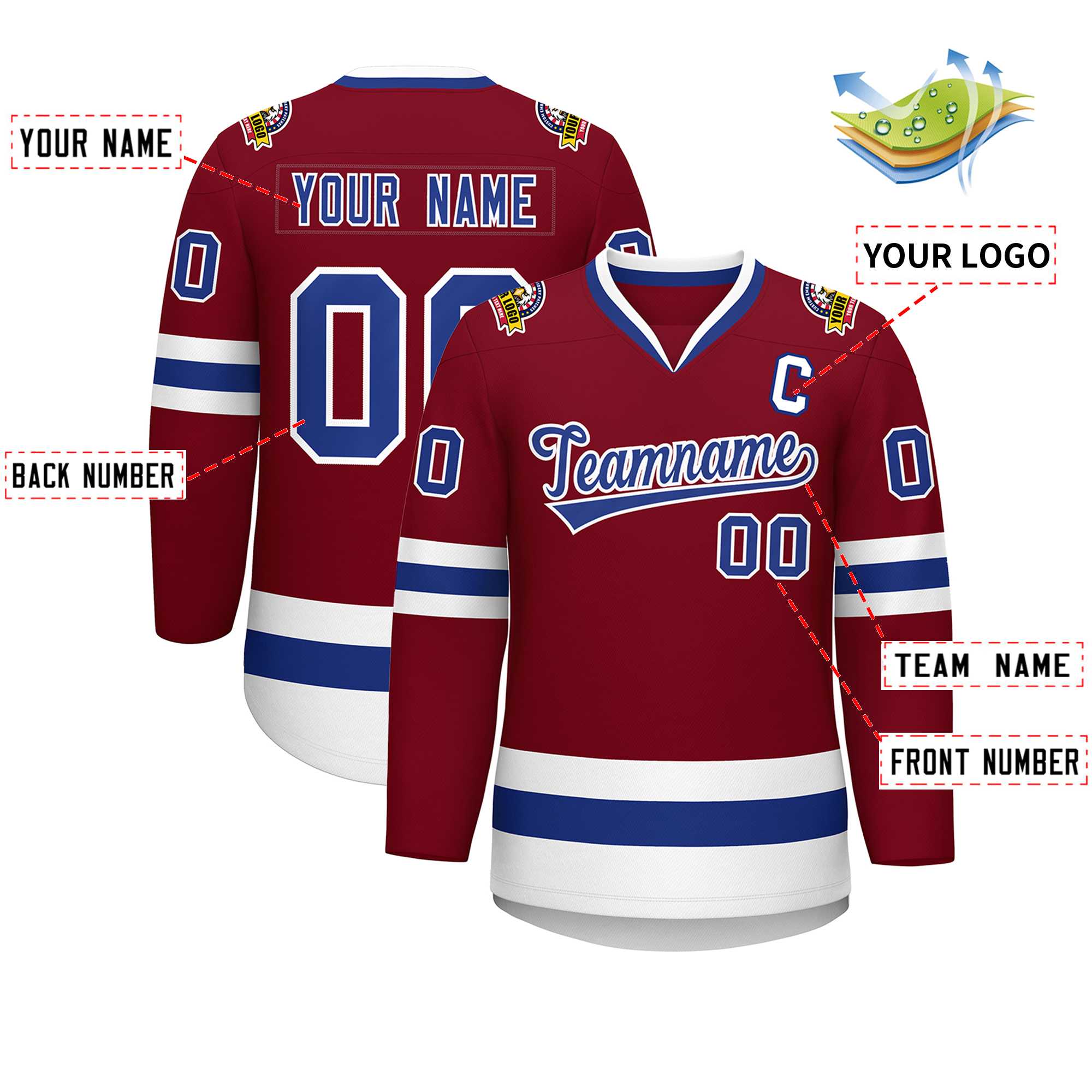 Custom Crimson Royal-White Classic Style Hockey Jersey