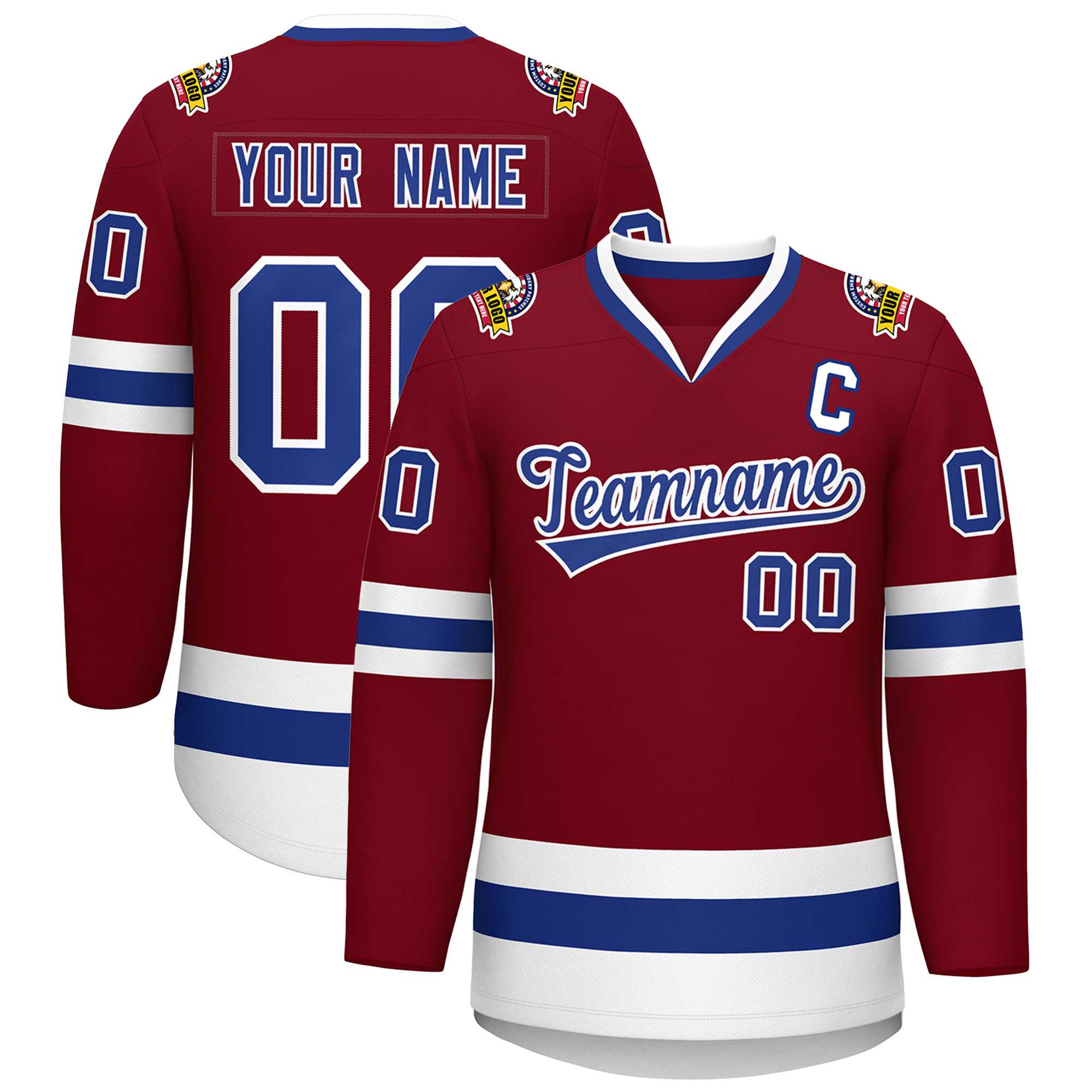 Maillot de hockey de style classique cramoisi personnalisé-blanc