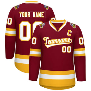 Custom Crimson White-Gold Classic Style Hockey Jersey