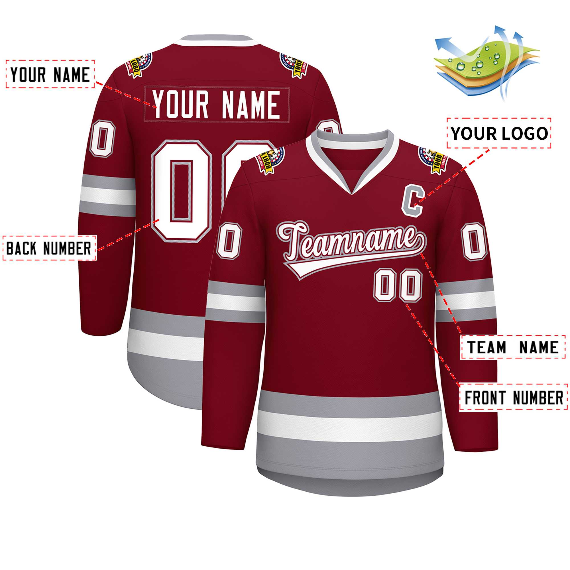 Custom Crimson White Crimson-Gray Classic Style Hockey Jersey