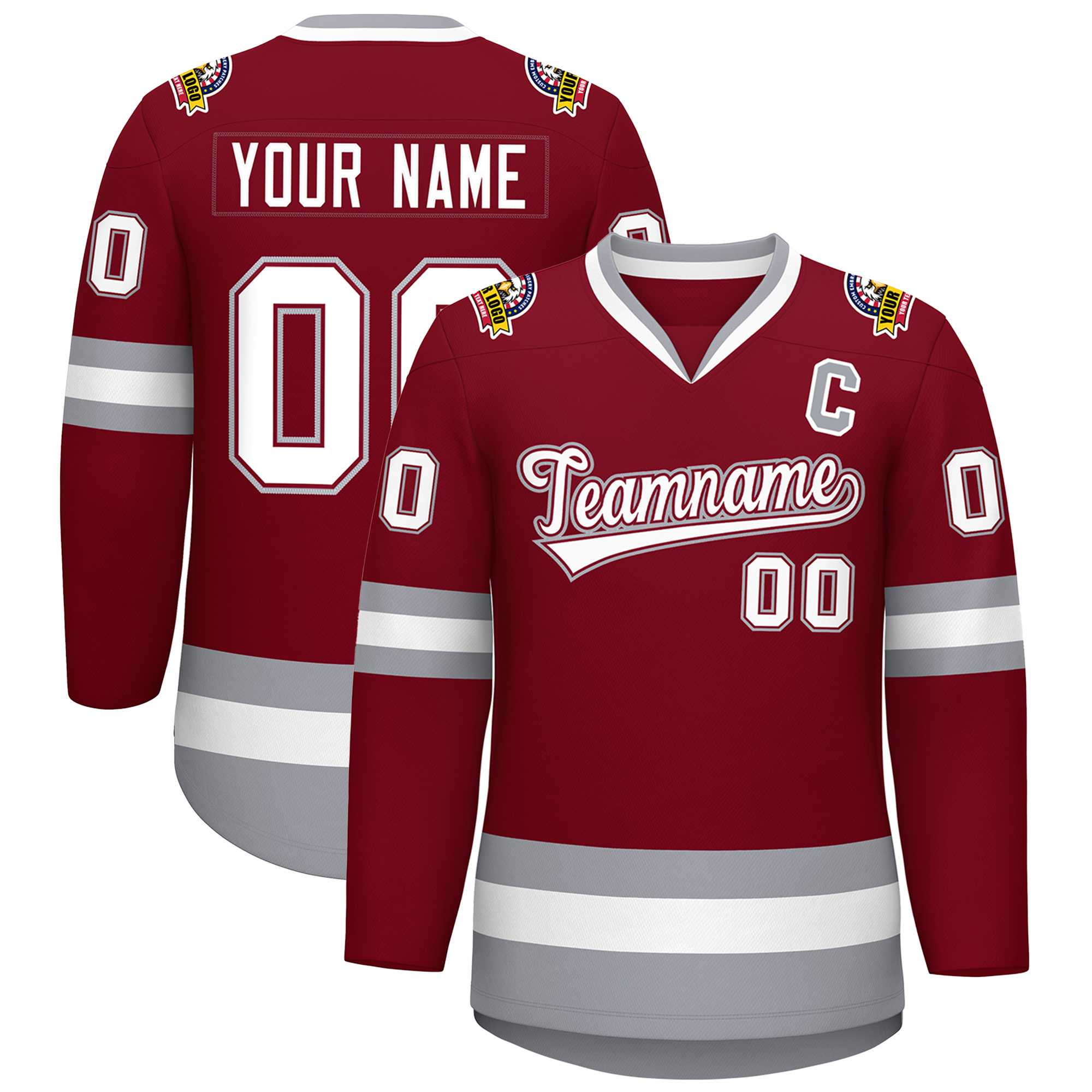 Custom Crimson White Crimson-Gray Classic Style Hockey Jersey