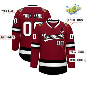 Custom Crimson White-Black Classic Style Hockey Jersey