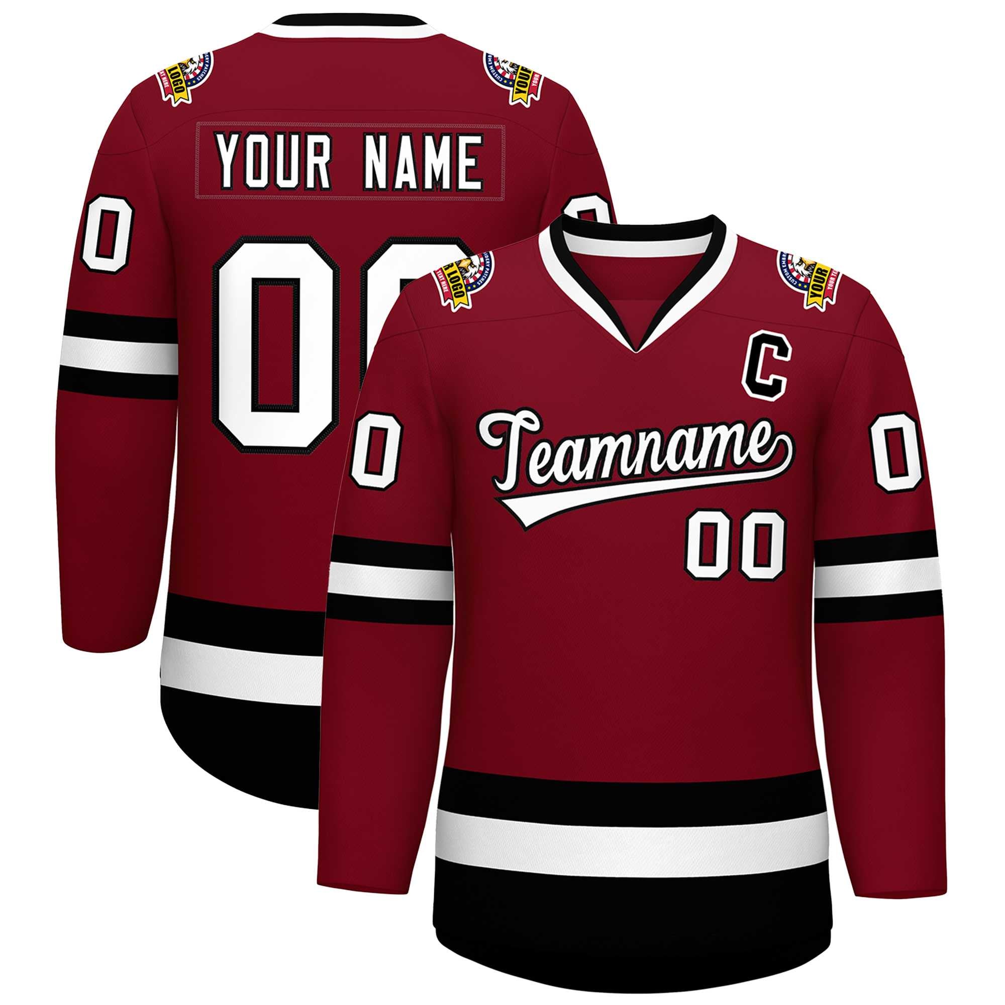 Custom Crimson White-Black Classic Style Hockey Jersey