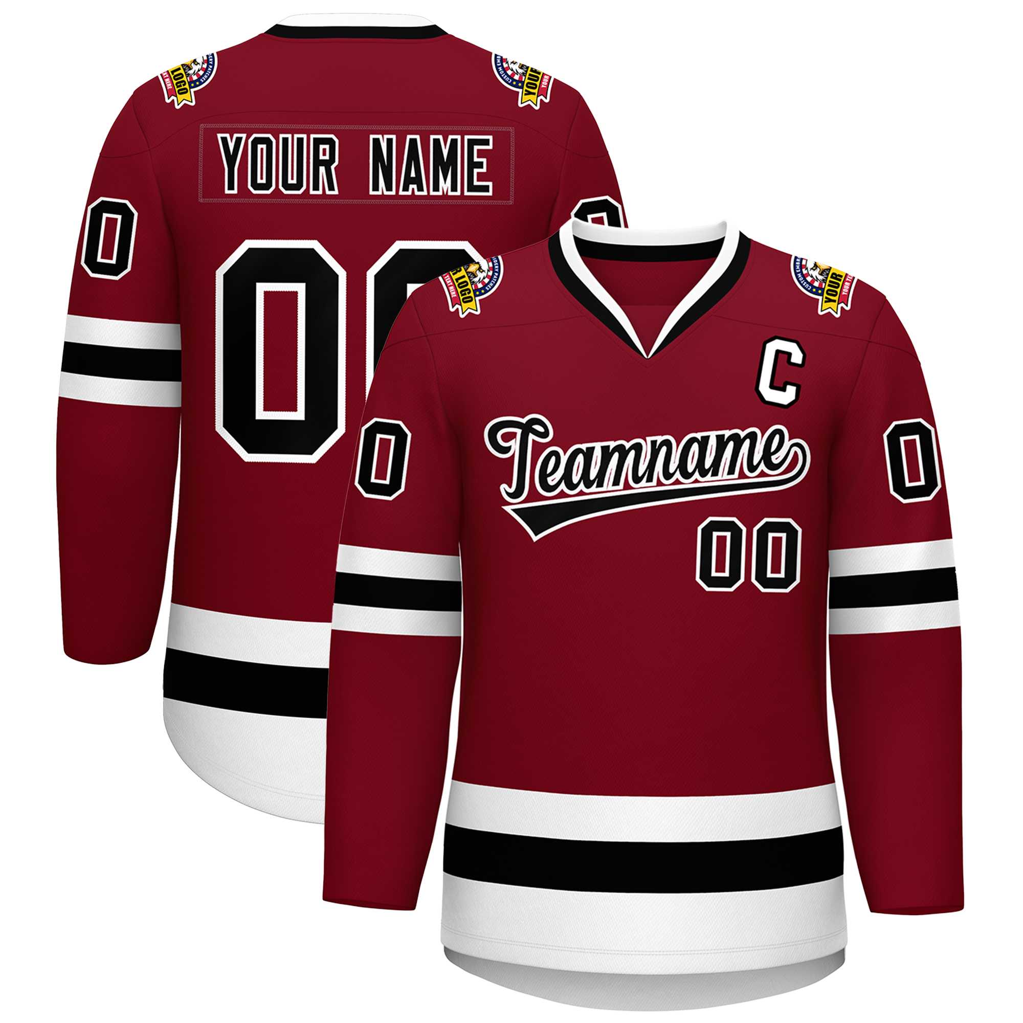 Custom Crimson Black-White Classic Style Hockey Jersey