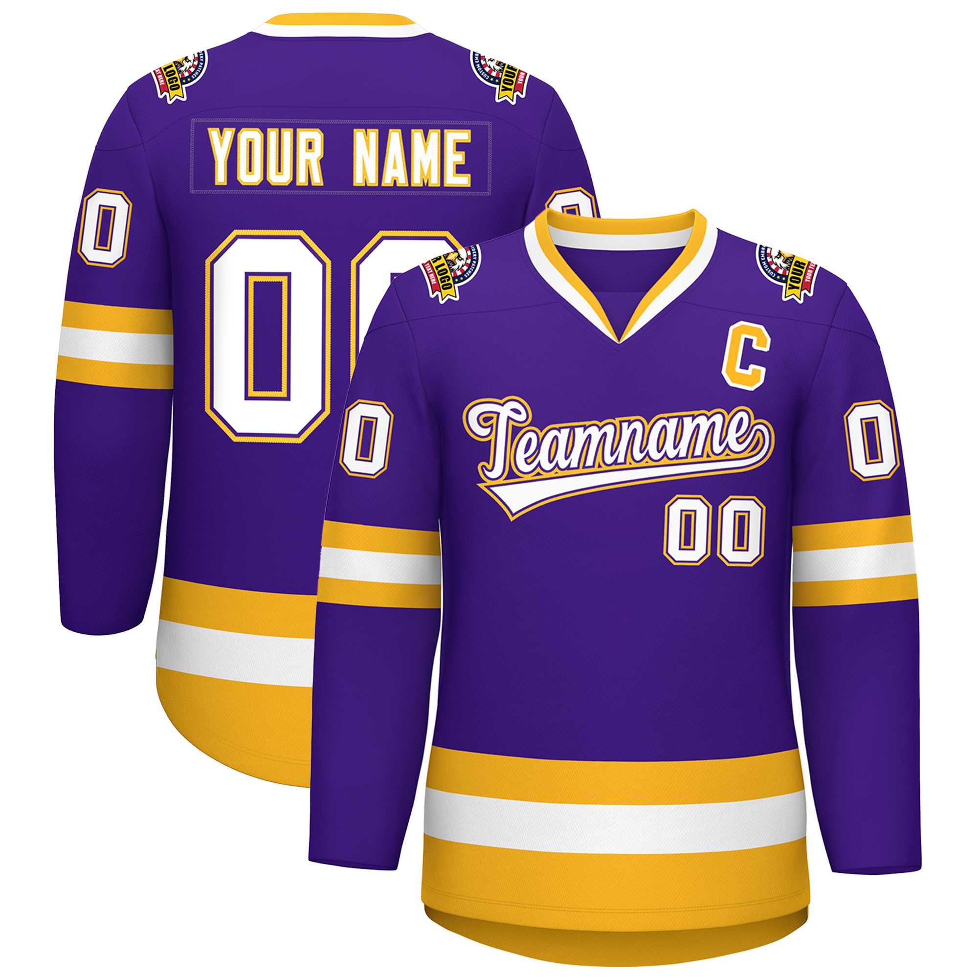 Maillot de hockey de style classique personnalisé violet blanc violet-or