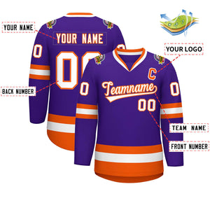 Custom Purple White-Orange Classic Style Hockey Jersey