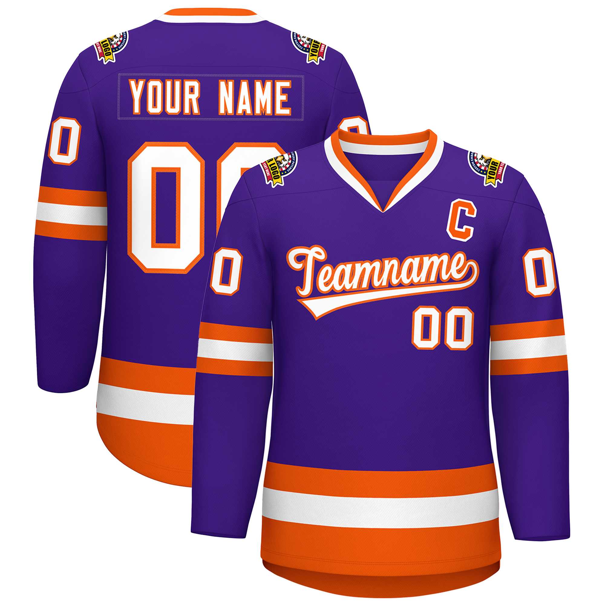 Maillot de hockey de style classique violet blanc-orange personnalisé