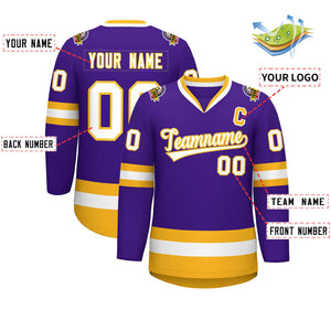 Maillot de hockey de style classique violet blanc-or personnalisé