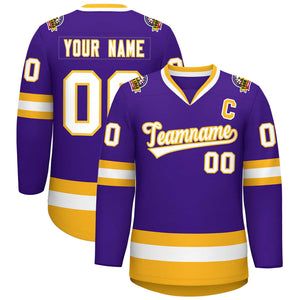 Maillot de hockey de style classique violet blanc-or personnalisé