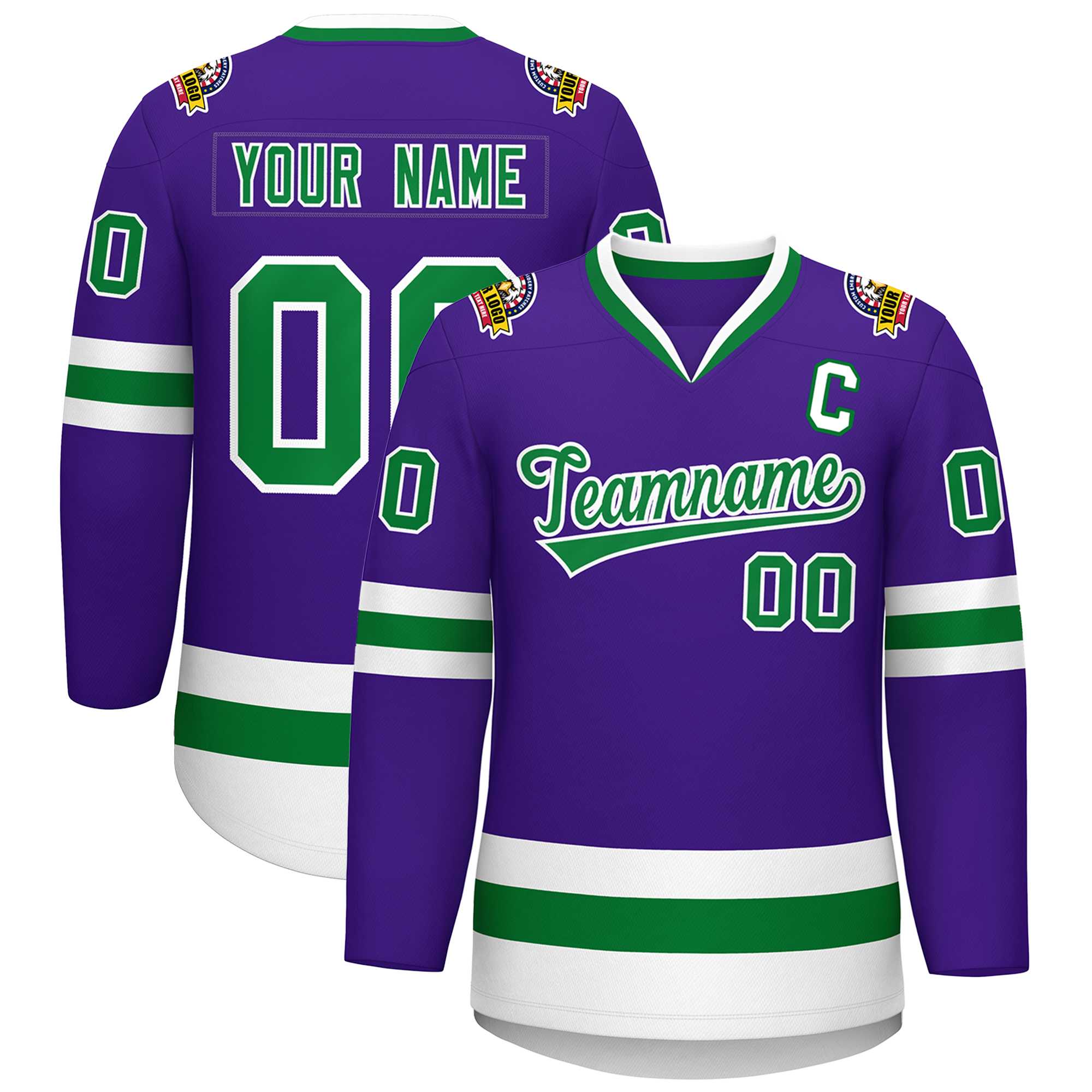 Maillot de hockey de style classique violet Kelly vert-blanc personnalisé