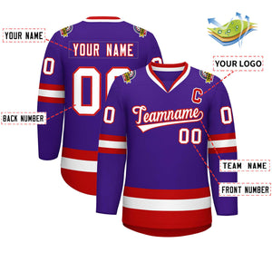 Maillot de hockey de style classique violet blanc-rouge personnalisé