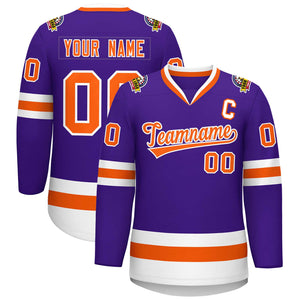 Maillot de hockey de style classique violet orange-blanc personnalisé