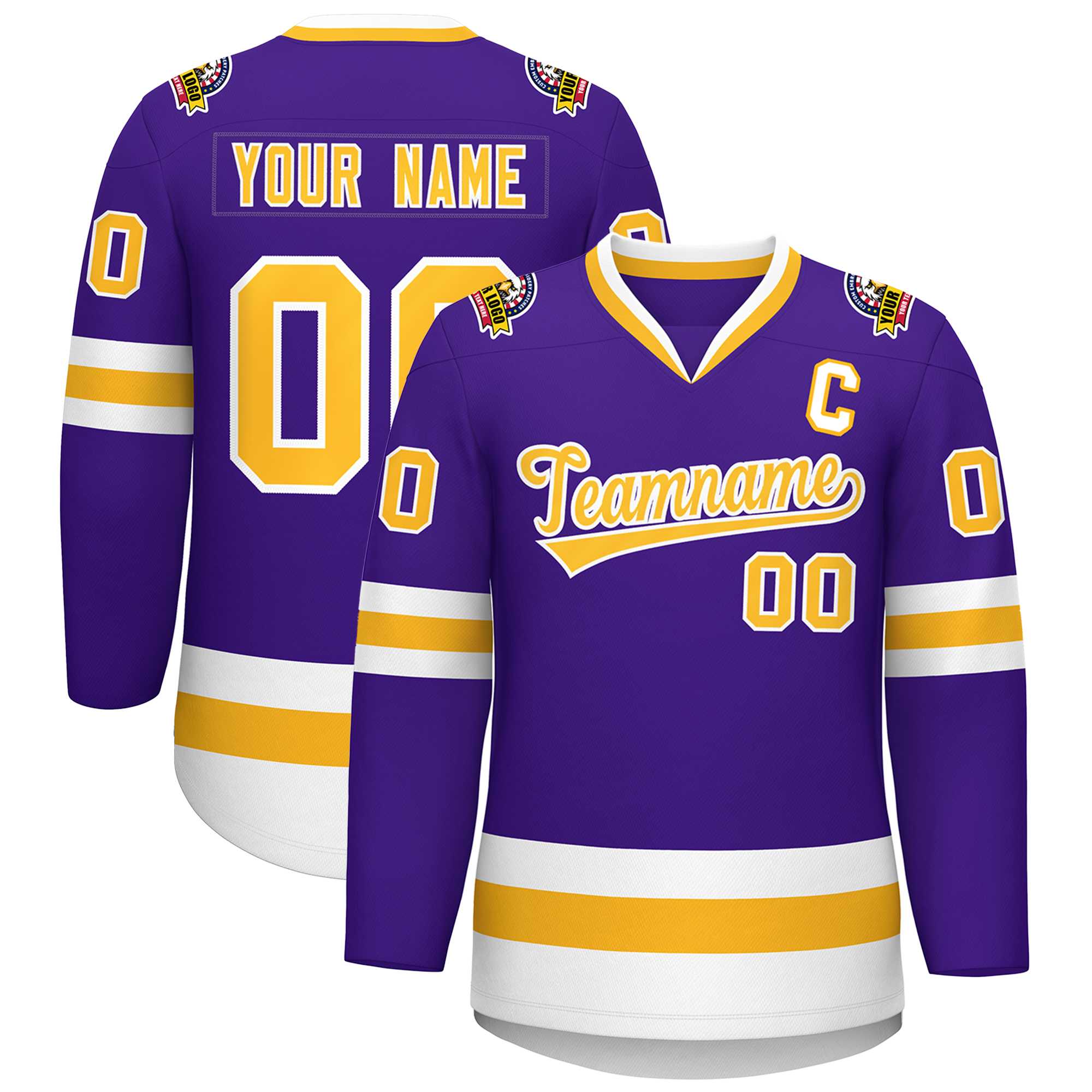 Custom Purple Gold-White Classic Style Hockey Jersey