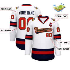 Custom White Navy Old Gold-Red Classic Style Hockey Jersey