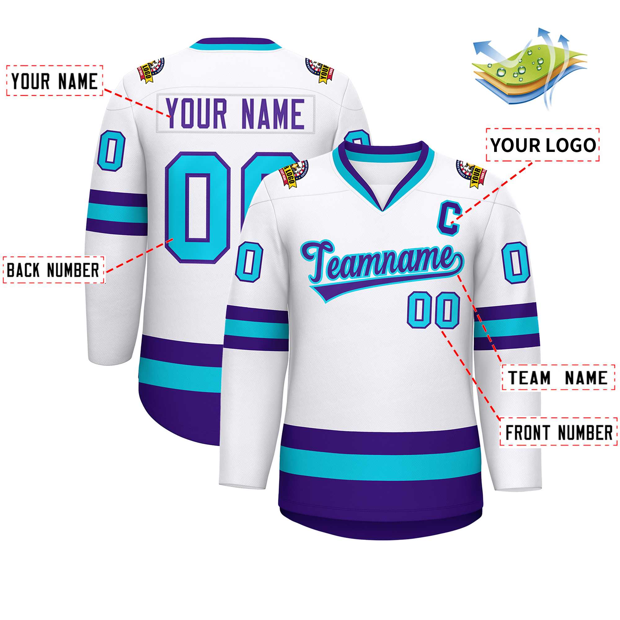 Custom White Purple-Powder Blue Classic Style Hockey Jersey