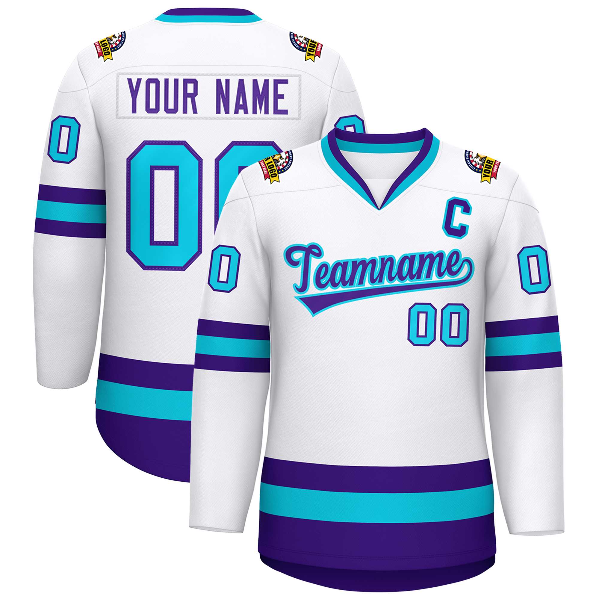 Maillot de hockey de style classique personnalisé blanc violet-bleu poudré