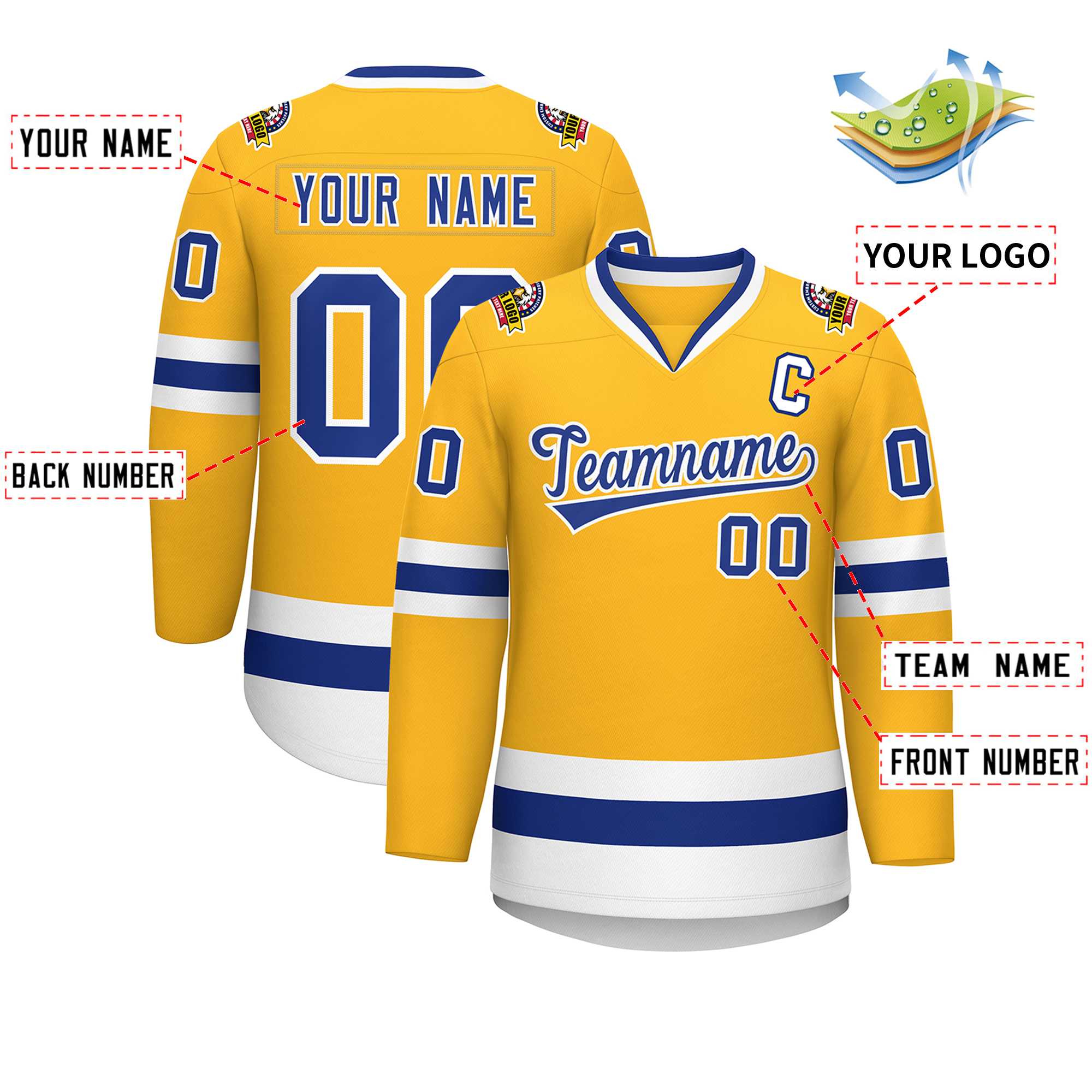 Custom Gold Royal-White Classic Style Hockey Jersey