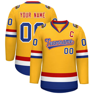 Maillot de hockey de style classique blanc-rouge Royal personnalisé en or