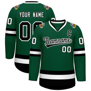 Custom Green Black-White Classic Style Hockey Jersey