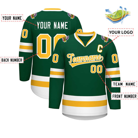 Custom Green Gold-White Classic Style Hockey Jersey