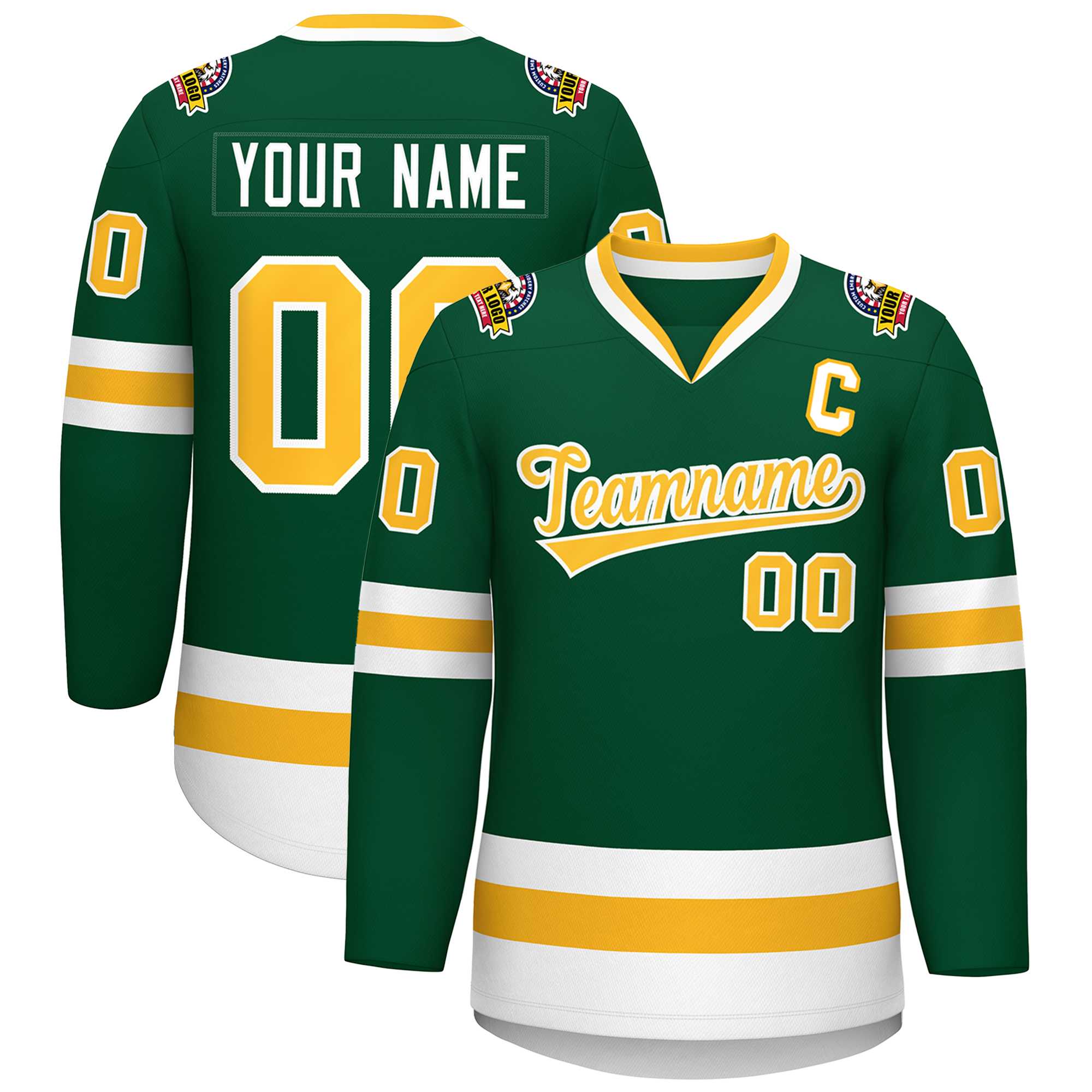 Custom Green Gold-White Classic Style Hockey Jersey