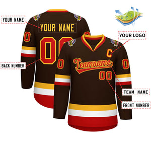 Custom Brown Red-Gold Classic Style Hockey Jersey