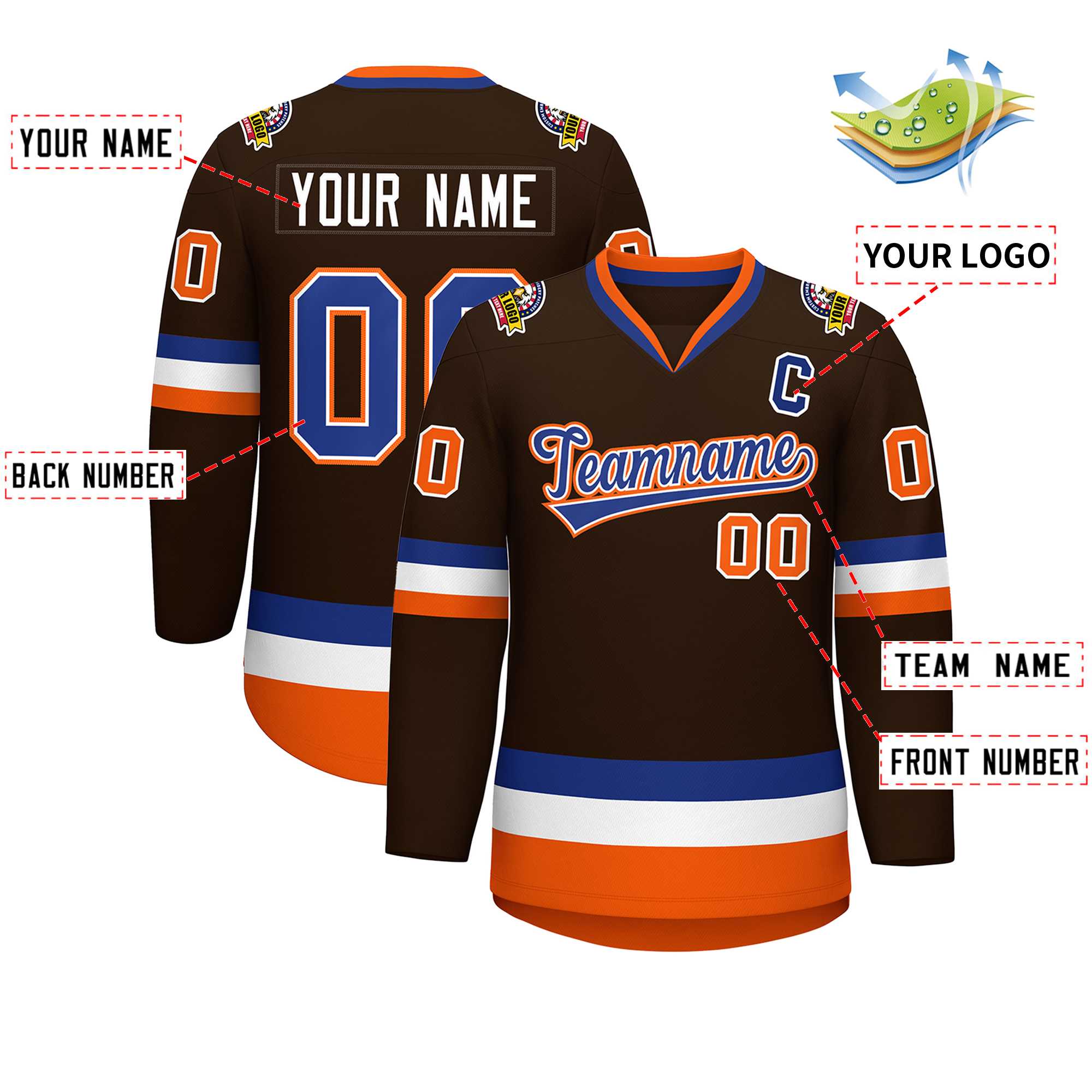 Custom Brown Royal White-Orange Classic Style Hockey Jersey