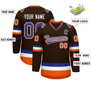 Custom Brown Royal White-Orange Classic Style Hockey Jersey