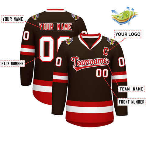 Custom Brown Red-White Classic Style Hockey Jersey