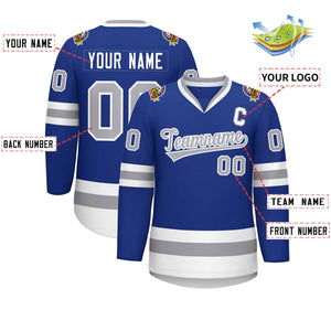 Custom Royal Gray-White Classic Style Hockey Jersey