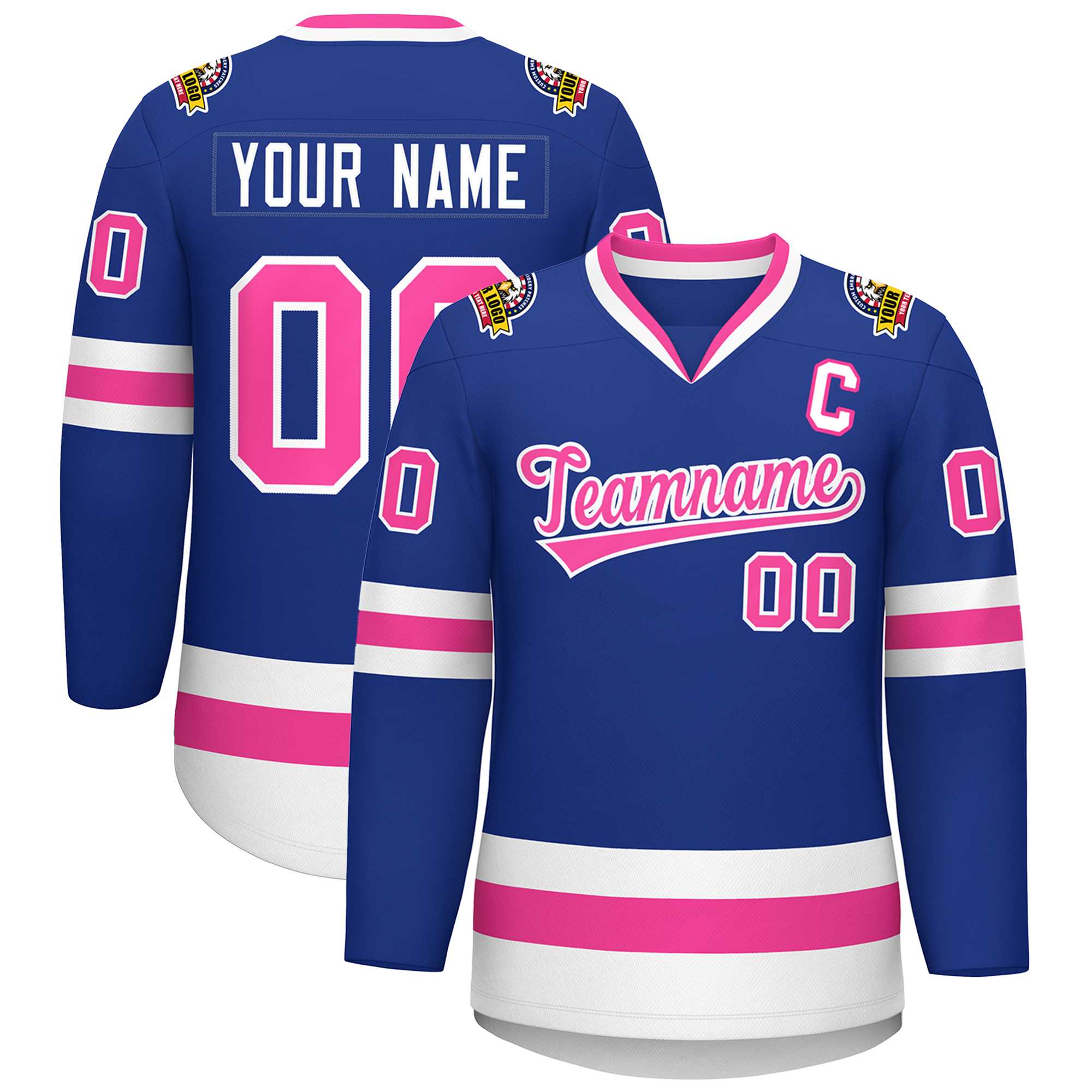 Custom Royal Pink-White Classic Style Hockey Jersey