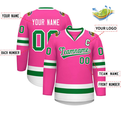 Custom Pink Kelly Green-White Classic Style Hockey Jersey