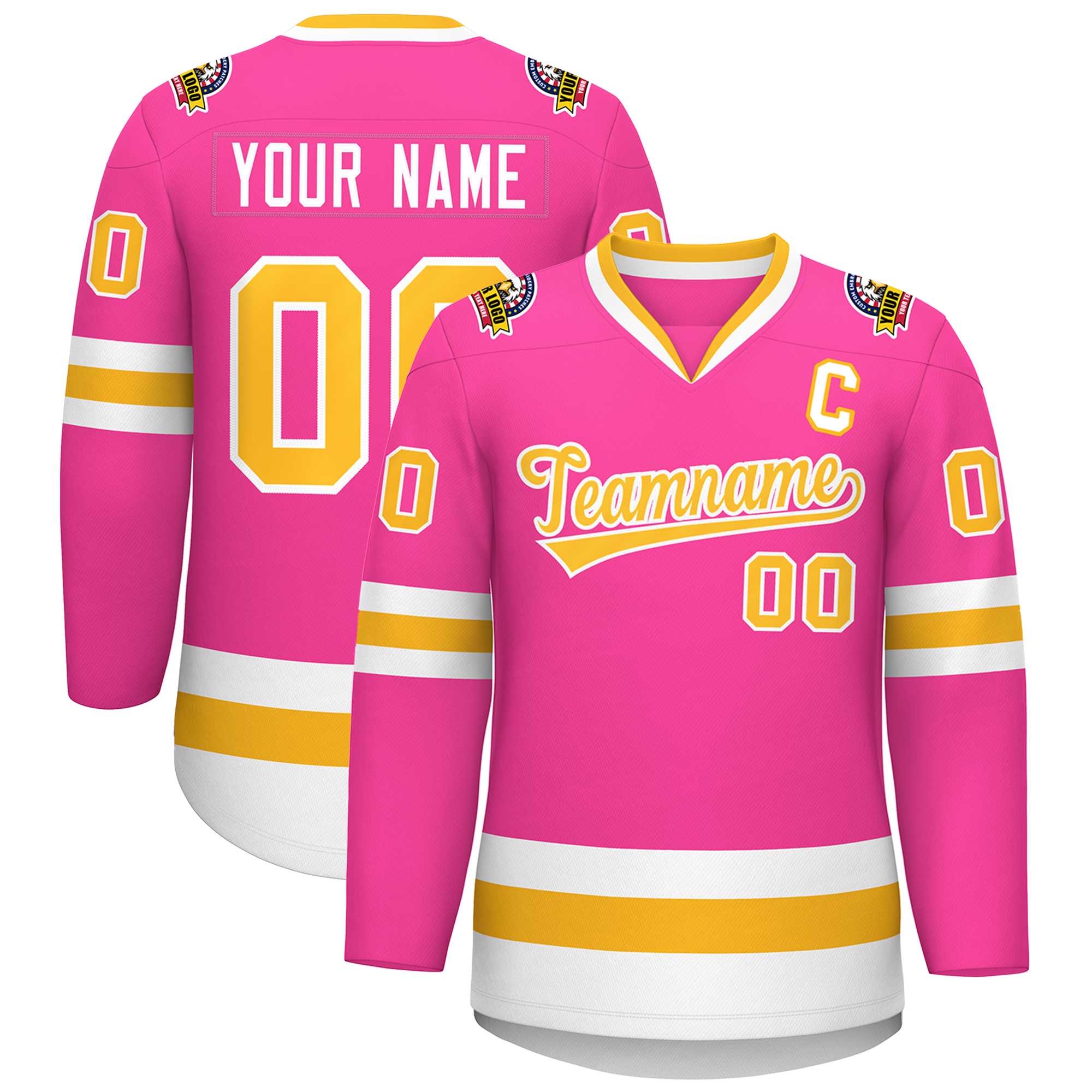 Custom Pink Gold-White Classic Style Hockey Jersey