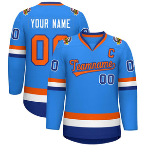 Maillot de hockey de style classique bleu poudre orange-royal personnalisé