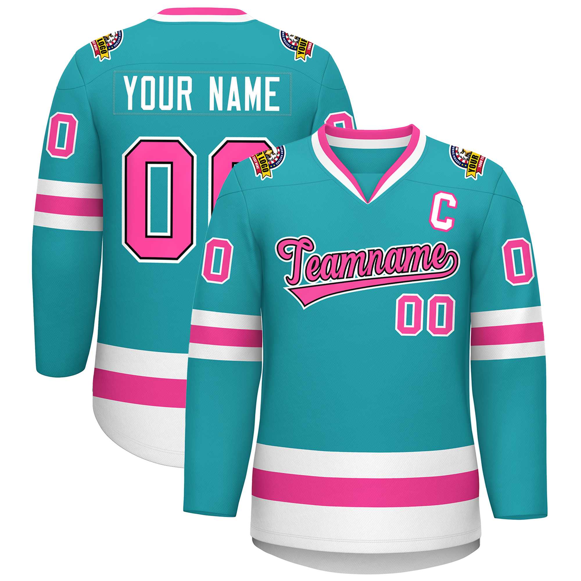 Custom Aqua Pink Navy-White Classic Style Hockey Jersey