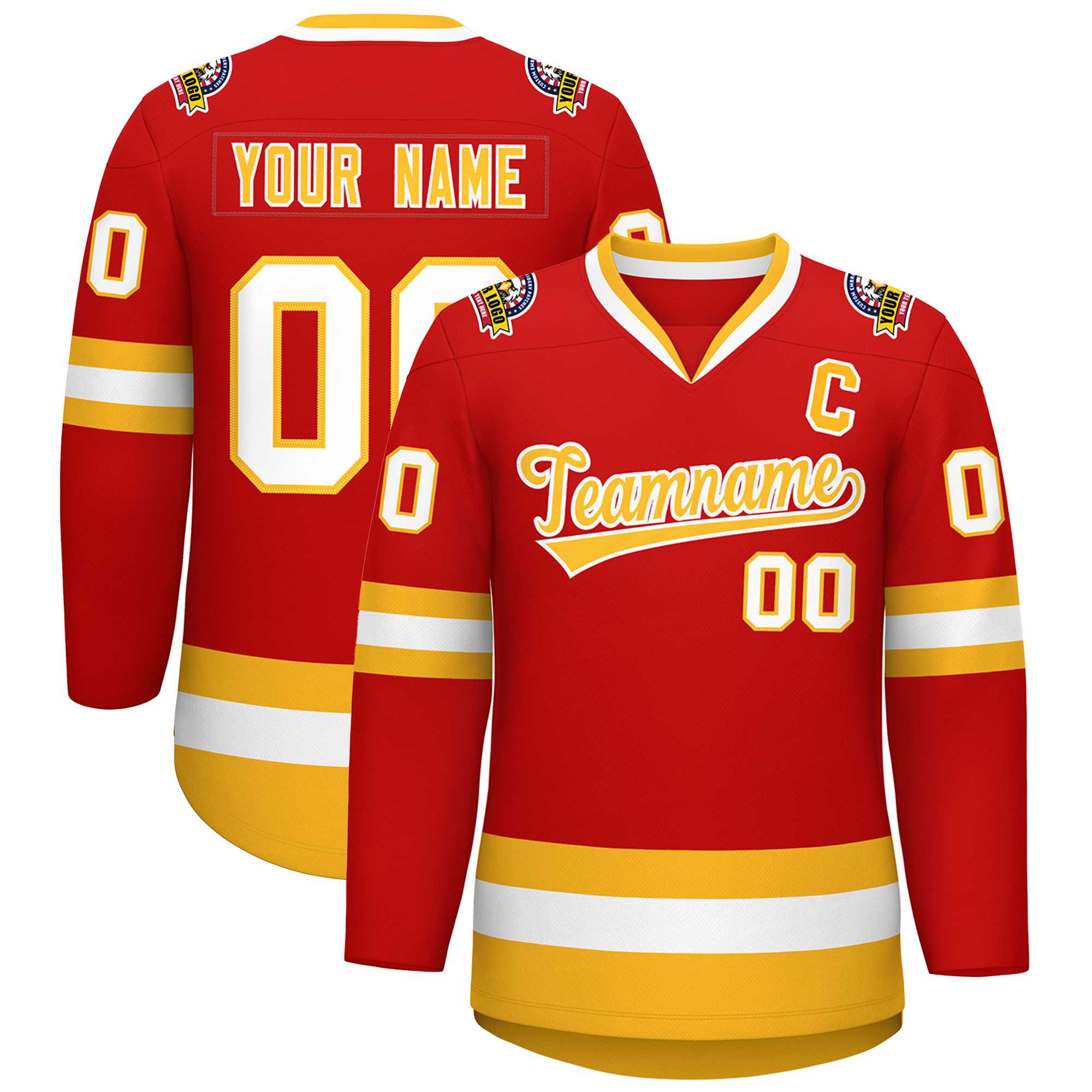 Maillot de hockey de style classique personnalisé rouge or-blanc