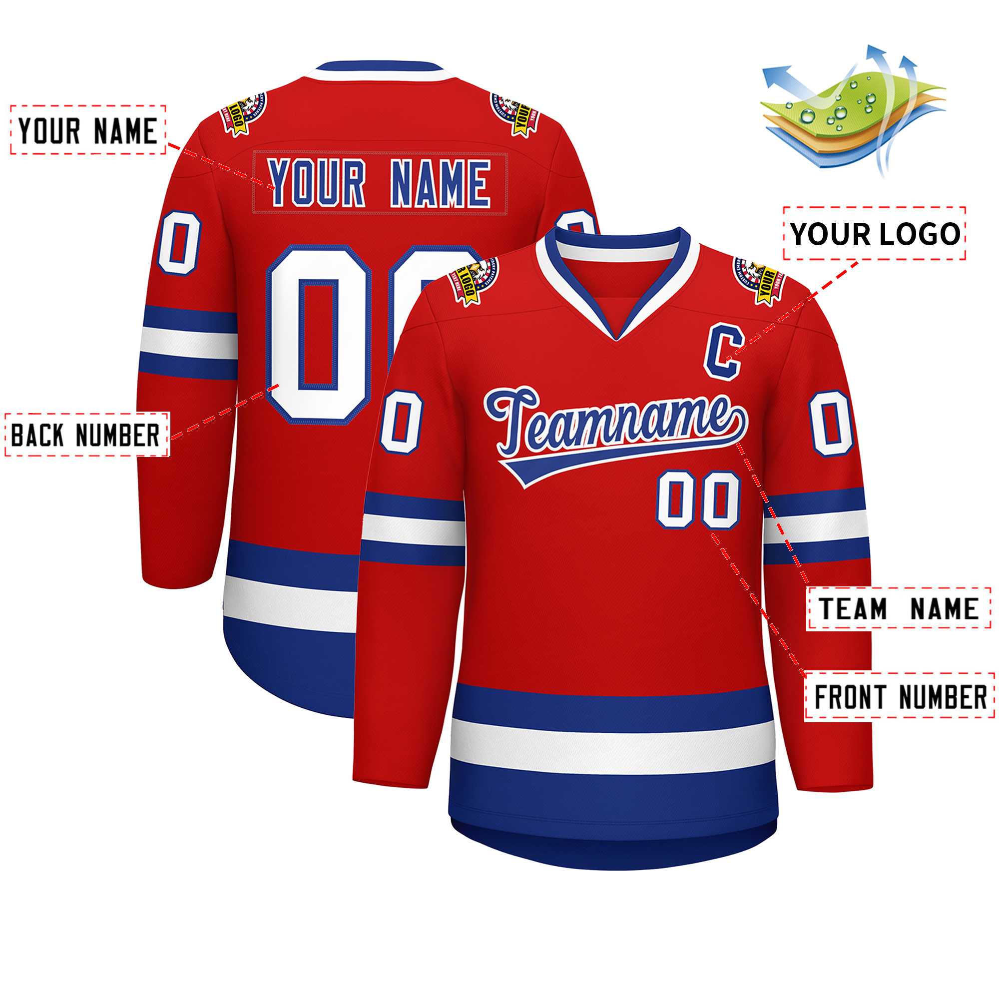 Custom Red Royal-White Classic Style Hockey Jersey